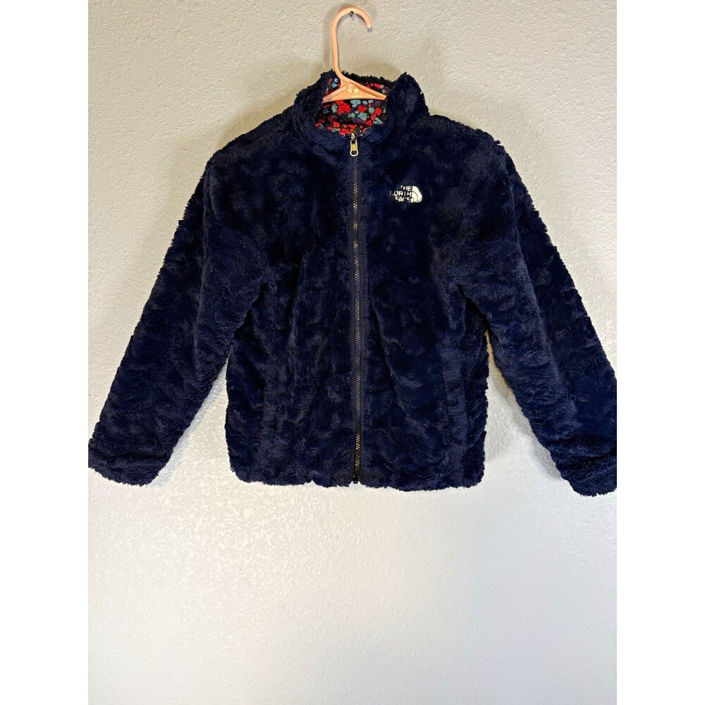 The North Face Reversible Full Zip Fleece Jacket Girls 10-11Y Navy Floral